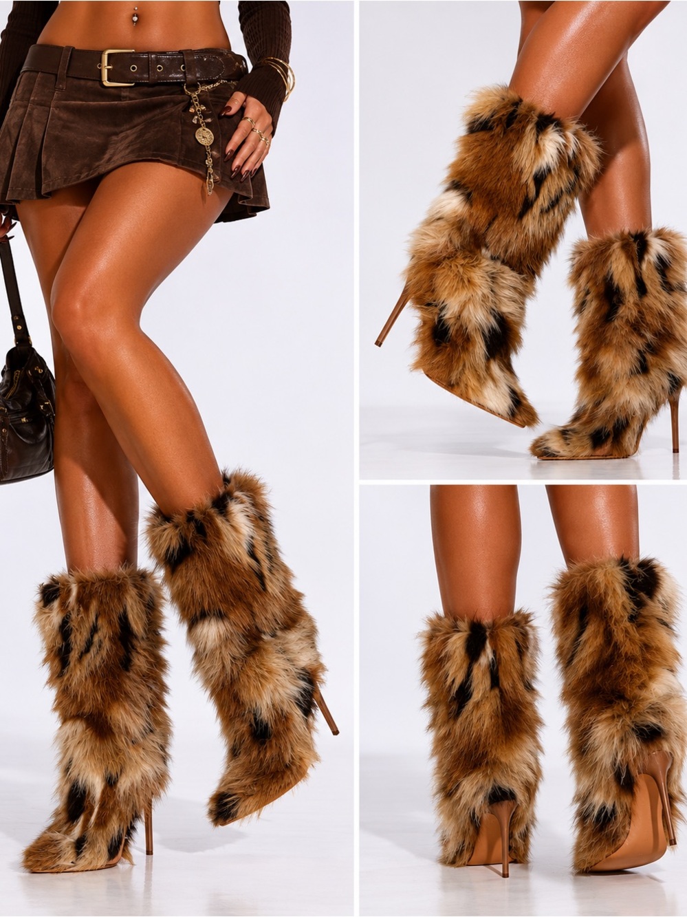 Azalea Wang Upsetter Multi Faux Fur Heeled Over Knee Boots Multiple Sizes